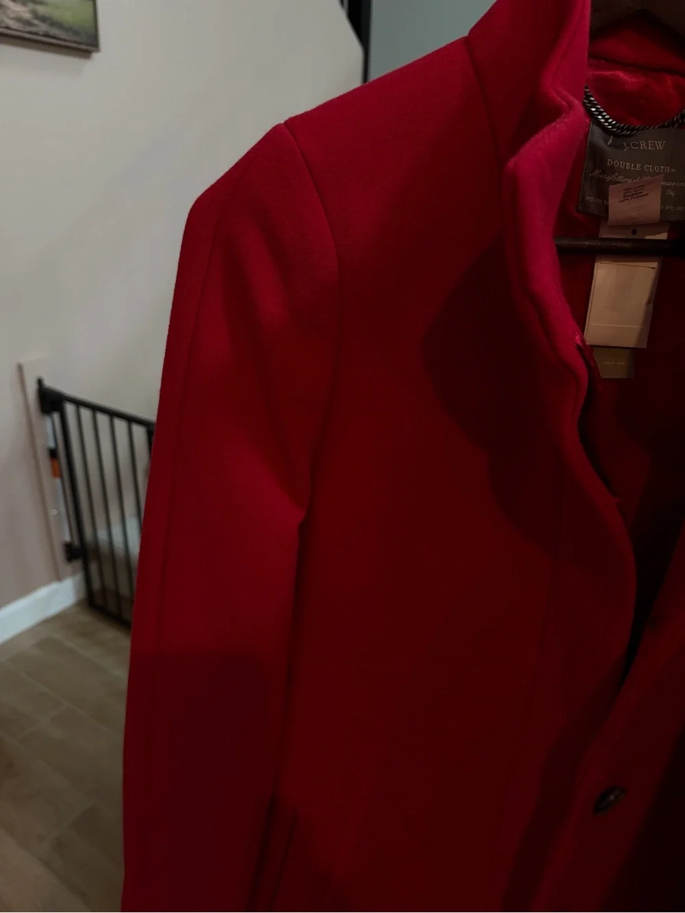 J Crew double cloth deep red Belted Coat with Stand Collar